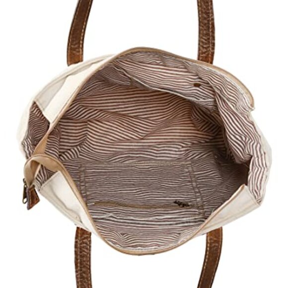 Upcycled Canvas Leather Tote Bag Boho Retro Shoulder Bag Spacious Travel - Picture 3 of 8